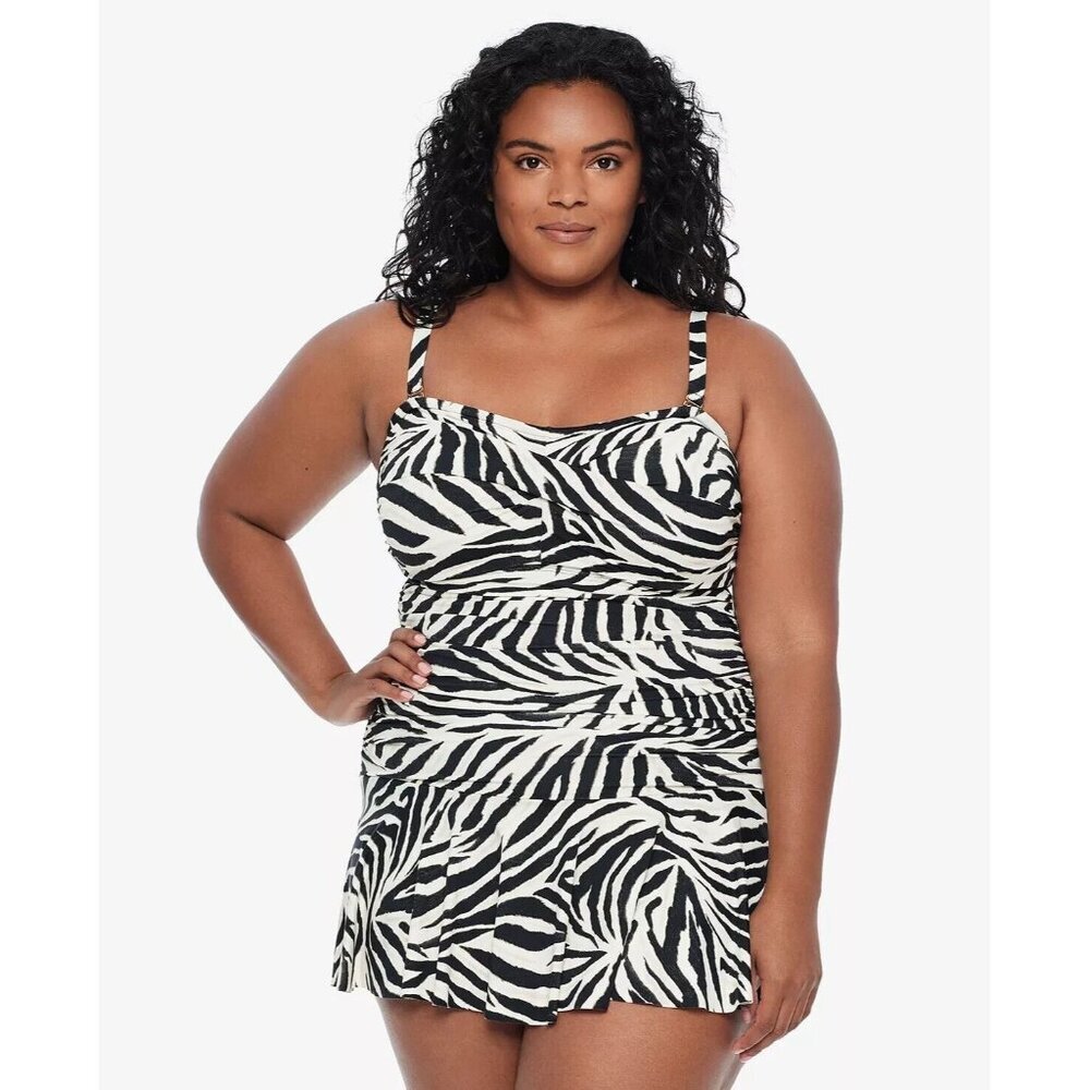 Lauren Ralph Women's Plus Size Skirted One Piece Swimdress Swimsuit 18 W 18W